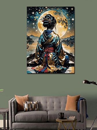 Kanvas Tablo Dolunay Ve Japon Kadın