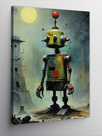 Kanvas Tablo Üzgün Robot Ve Dolunay