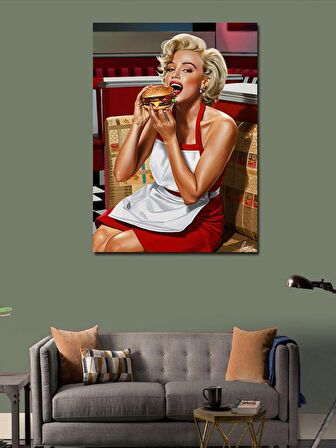 Kanvas Tablo Marilyn Monroe Hamburger Yiyor