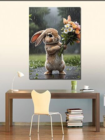Kanvas Tablo Yavru Tavşan Ve Çiçekler