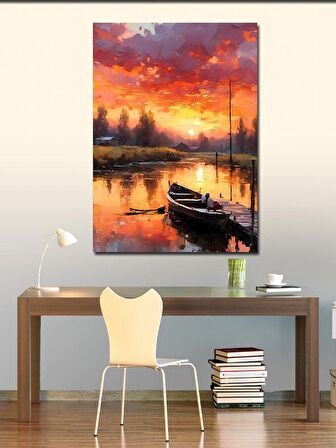 Kanvas Tablo Göl Ve Ahşap Tekne