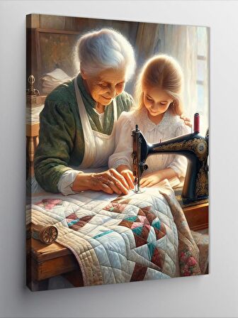 Kanvas Tablo Dikiş Yapmayı Öğreten Kadın