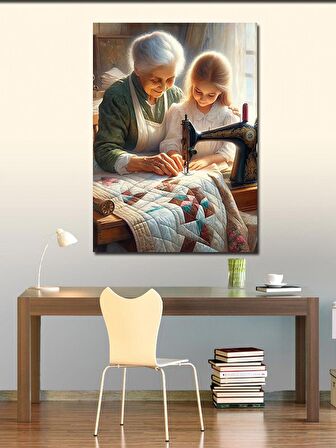 Kanvas Tablo Dikiş Yapmayı Öğreten Kadın