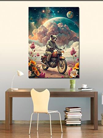 Kanvas Tablo Motosiklet Kullanan Koala