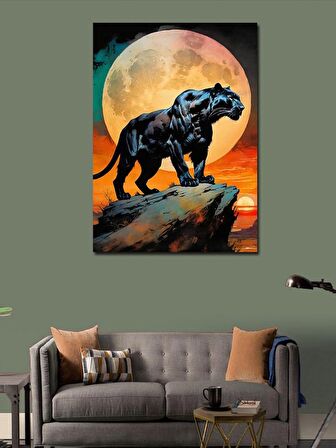 Kanvas Tablo Siyah Panter Ve Dolunay