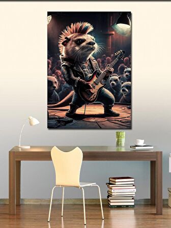 Kanvas Tablo Elektro Gitar Çalan Kirpi