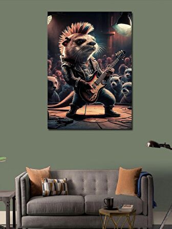 Kanvas Tablo Elektro Gitar Çalan Kirpi