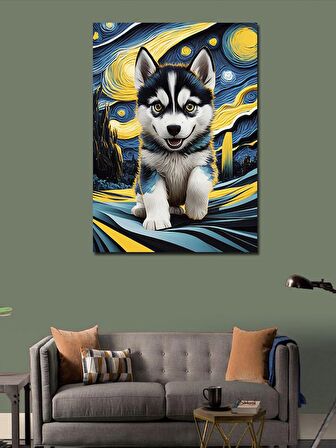 Kanvas Tablo Yavru Köpek Van Gogh Stili