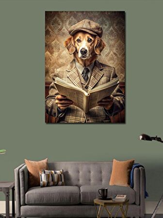 Kanvas Tablo Gazete Okuyan Köpek