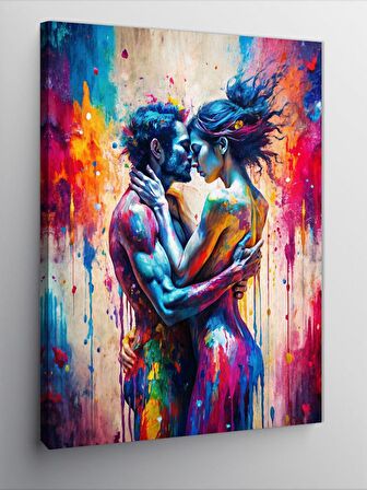 Kanvas Tablo Renkler Ve Öpüşen Çift