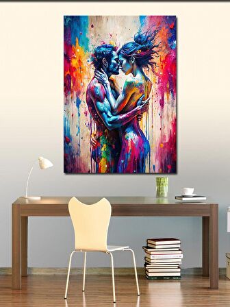 Kanvas Tablo Renkler Ve Öpüşen Çift