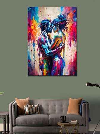Kanvas Tablo Renkler Ve Öpüşen Çift