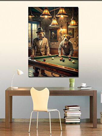 Kanvas Tablo Retro Bilardo Oynayan Köpekler