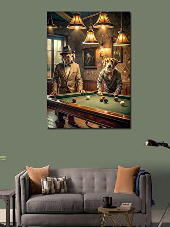 Kanvas Tablo Retro Bilardo Oynayan Köpekler