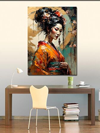Kanvas Tablo Japon Kadın Ve Dolunay