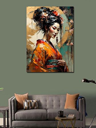 Kanvas Tablo Japon Kadın Ve Dolunay