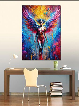 Kanvas Tablo Köpek Ve Kelebek Kanatlı Kadın