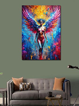 Kanvas Tablo Köpek Ve Kelebek Kanatlı Kadın