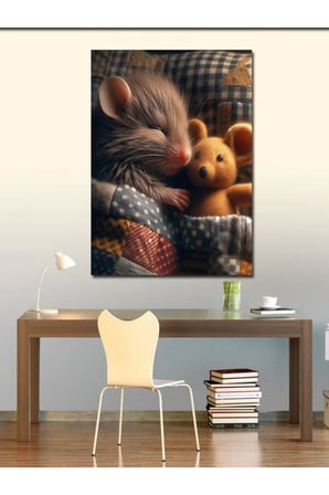 Kanvas Tablo Uyuyan Fare Ve Peluş Ayı
