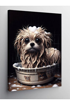 Kanvas Tablo Banyo Yapan Köpek