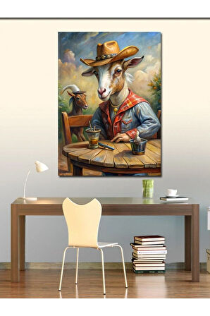 Kanvas Tablo İçki İçen Keçi