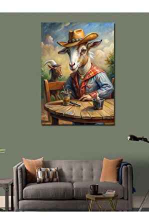 Kanvas Tablo İçki İçen Keçi