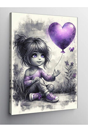 Kanvas Tablo Mor Balon Ve Çocuk