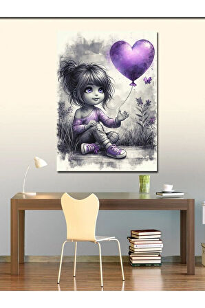 Kanvas Tablo Mor Balon Ve Çocuk