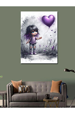 Kanvas Tablo Mor Balonlu Çocuk