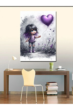 Kanvas Tablo Mor Balonlu Çocuk