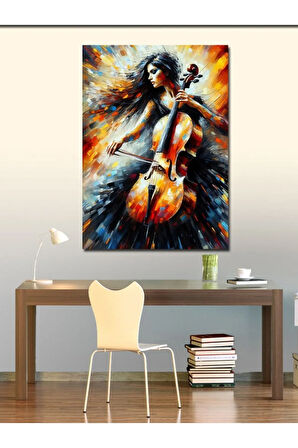 Kanvas Tablo Ateşli Keman Çalan Kadın