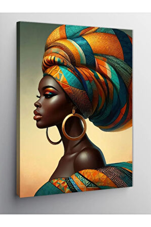 Kanvas Tablo Renkli Başörtülü Kadın Portresi