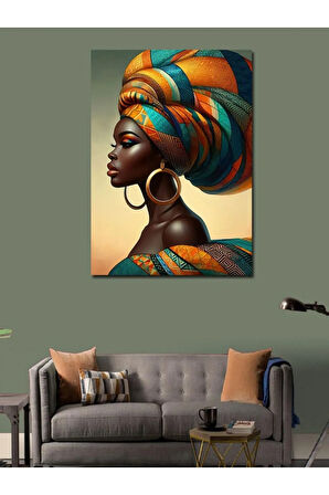 Kanvas Tablo Renkli Başörtülü Kadın Portresi