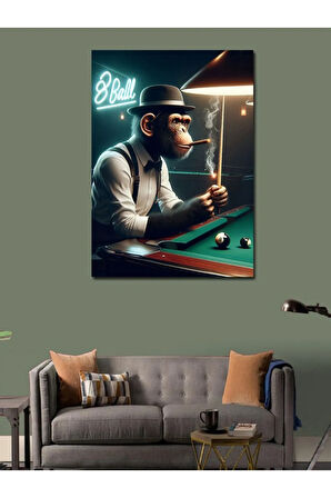 Kanvas Tablo Bilardo Oynayan Maymun