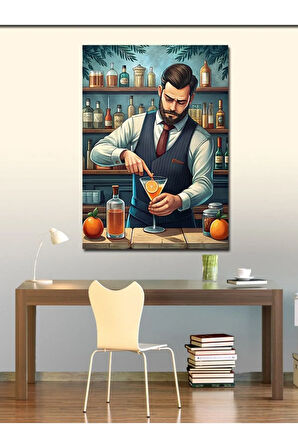 Kanvas Tablo Barmen Kokteyl Hazırlarken