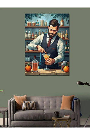 Kanvas Tablo Barmen Kokteyl Hazırlarken