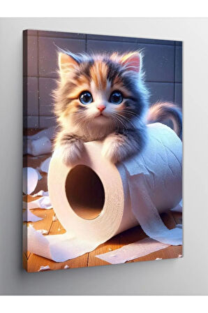 Kanvas Tablo Rulo Kağıt Üzerinde Kedi