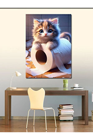Kanvas Tablo Rulo Kağıt Üzerinde Kedi