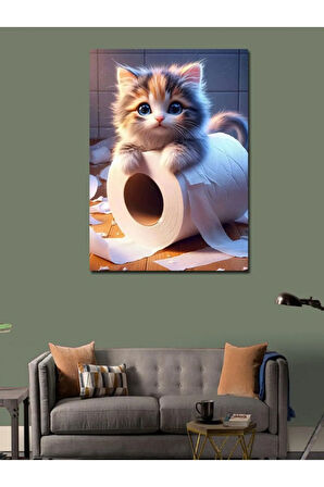 Kanvas Tablo Rulo Kağıt Üzerinde Kedi
