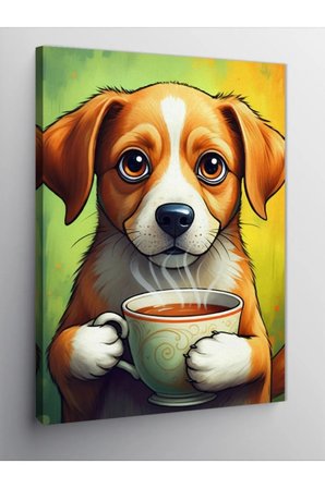 Kanvas Tablo Kahve İçen Köpek
