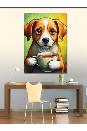Kanvas Tablo Kahve İçen Köpek