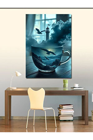 Kanvas Tablo Çay Fincanında Gemi