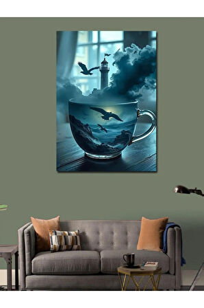 Kanvas Tablo Çay Fincanında Gemi
