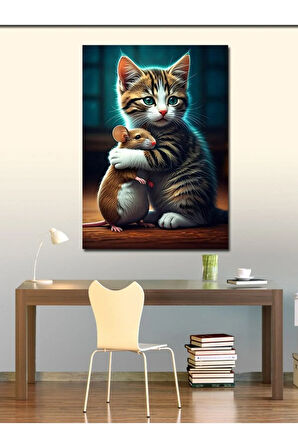Kanvas Tablo Patilerini Birleştirmiş Kedi
