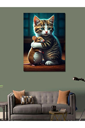 Kanvas Tablo Patilerini Birleştirmiş Kedi