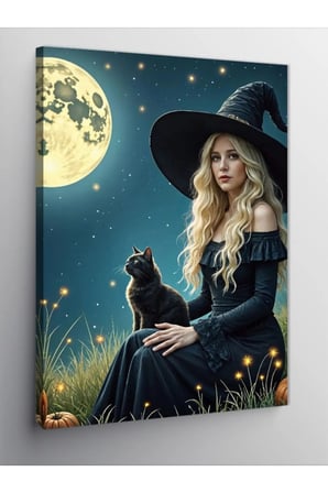 Kanvas Tablo Cadı Ve Siyah Kedi