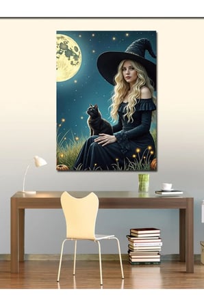Kanvas Tablo Cadı Ve Siyah Kedi