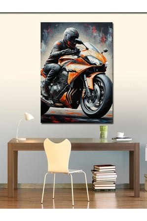 Kanvas Tablo Hızlı Motosikletçi