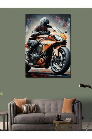 Kanvas Tablo Hızlı Motosikletçi