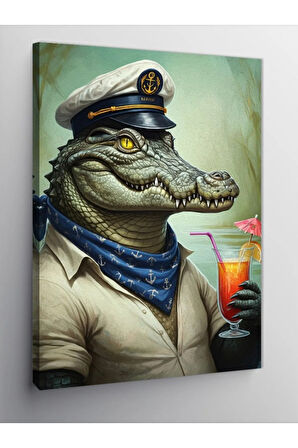 Kanvas Tablo Kokteyl İçen Timsah